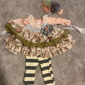 NWT giggle moon outfit headband pink grey green 3m